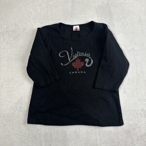 Y2K Easy Wear Victoria Canada Black Long Sleeve Bedazzled Shirt Women's Medium